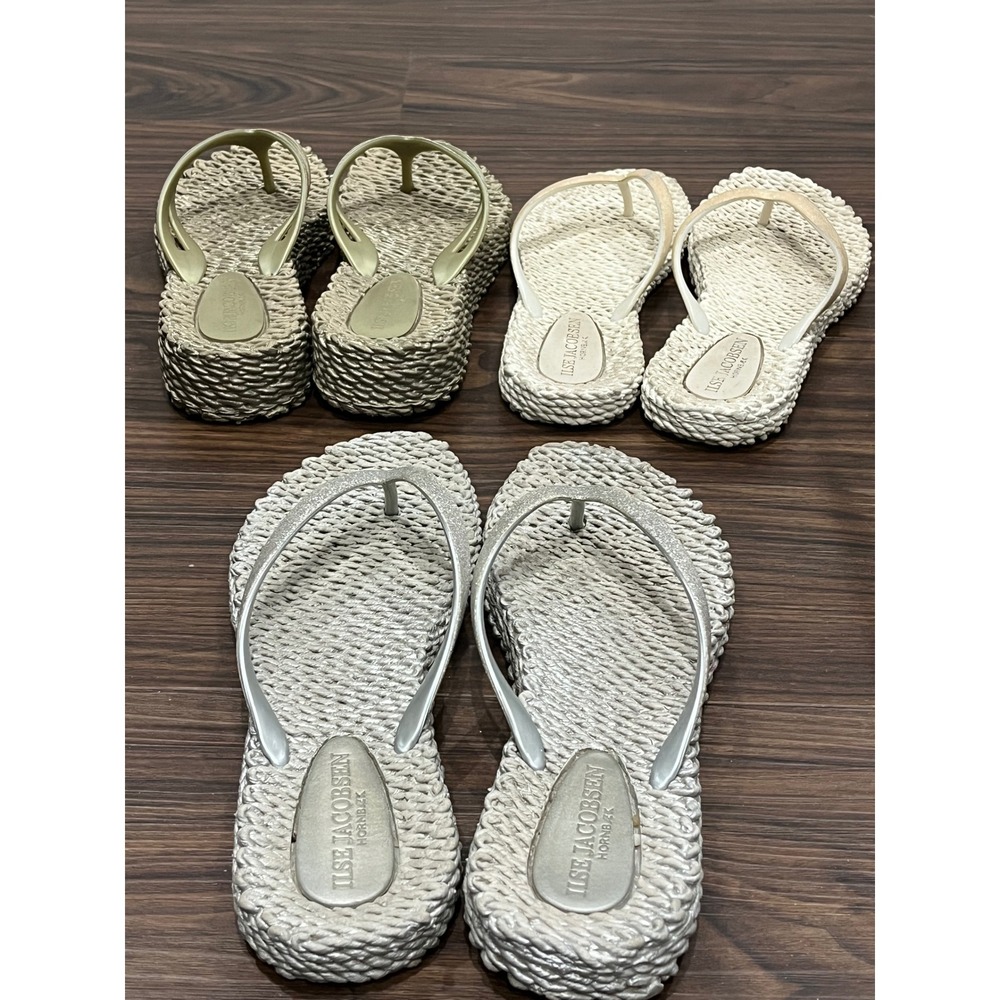 Ilse Jacobsen Hornbaek Cheerful Flip Flops Bundle 3 Pairs Metallic Gold Silver 7 - Picture 6 of 9